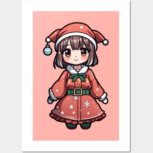 Cute Christmas Anime Girl Posters and Art